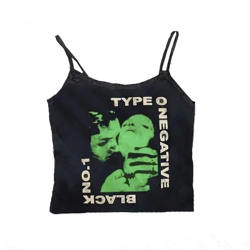 Women Gothic Spider Web Print Cami Tank Top Sleeveless Spaghetti Strap Y2K Slim Cropped Camisole Dark Punk Streetwear Tops