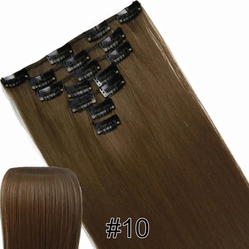 Synthetic Hair Fiber Heat Resistant130gr Straight clip in Hair Extensions 7006