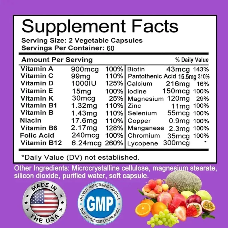 Men's Daily Multivitamin - 22 Vitamins & Minerals Dietary Supplement for Immunity Energy Digestion Skin and Overall Health