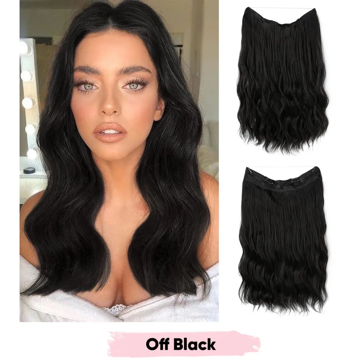 Synthetic Wave Invisible Wire Clip in Hair Extensions Fish Line With Clips Hairpiece Ombre Fake Hair Piece For Woman