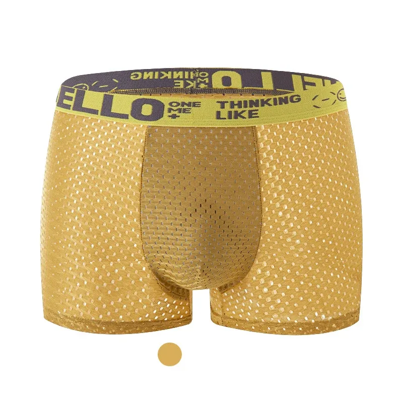 Mens Ice Silk Mesh Underwear Summer Breathable Mesh Cool Boxer Boxer Shorts for Men 45-90KG Anti-bacterial Light Thin Underpants