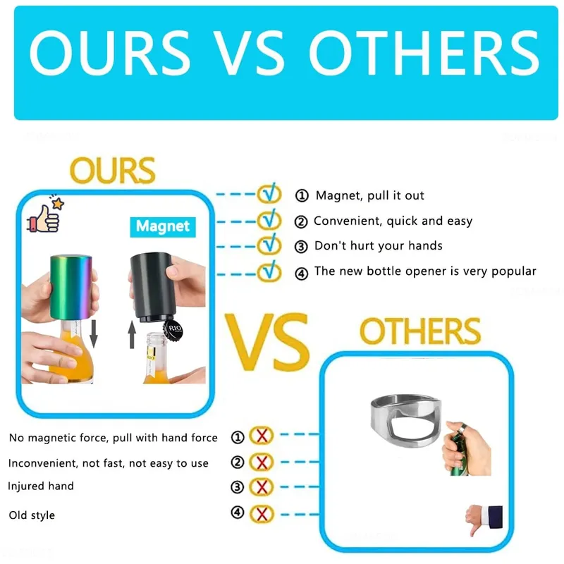 1/2Pcs Automatic Beer Bottle Opener Magnet Beer Opener Stainless Steel Push Down Opener Wine Soda Cap Opener Kitchen Accessory — image 5