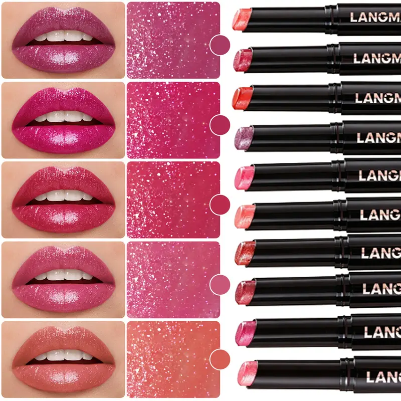 10 Colors Rotating Diamond Lipstick Slanted Glitter Shiny Metallic Lip Tint Long Lasting Nude Shimmer Shiny Lip Gloss Makeup