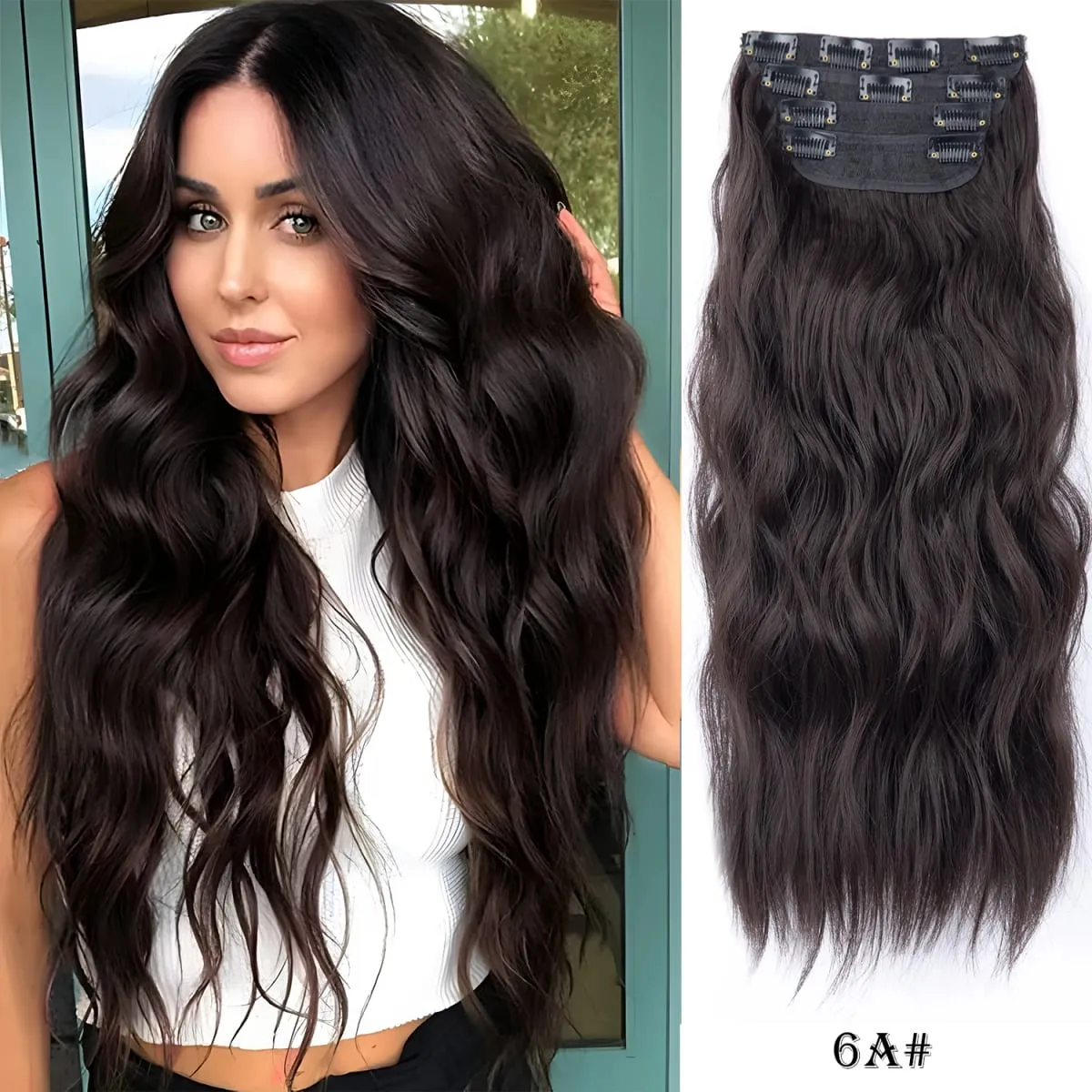 Leeons Wavy Clip In Hair Extensions 4 PCS Natural Soft Long Wavy Hairpieces Thick Double Weft Clip In Hair Extensions For Woman