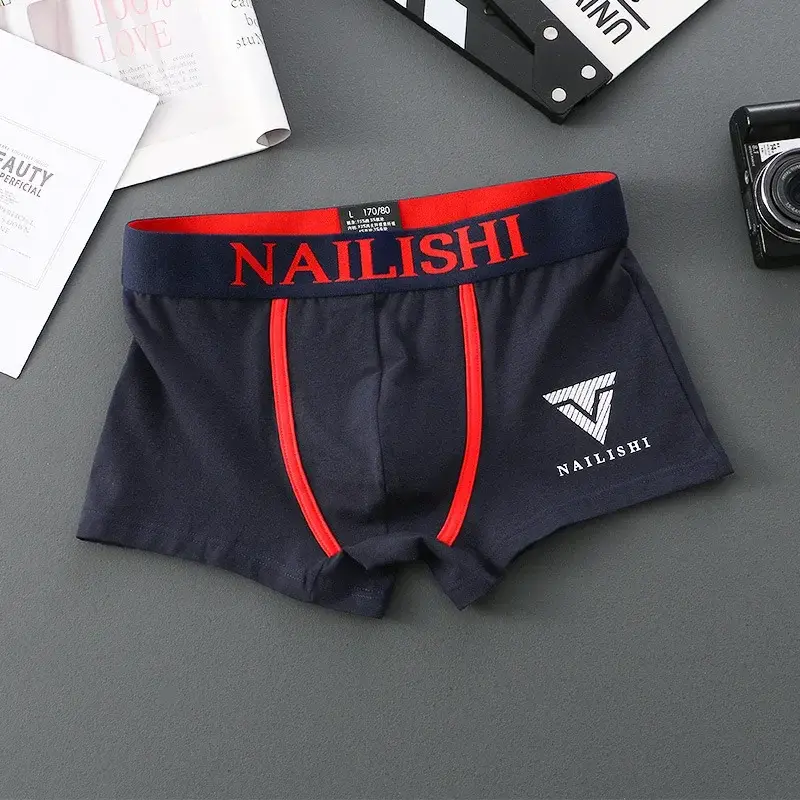 Boxer en coton pour hommes, sous-vêtements respirants, short à la mode, lettre tendance, taille moyenne, short Quadrangle, coin plat, Perso, 1/2 pièces