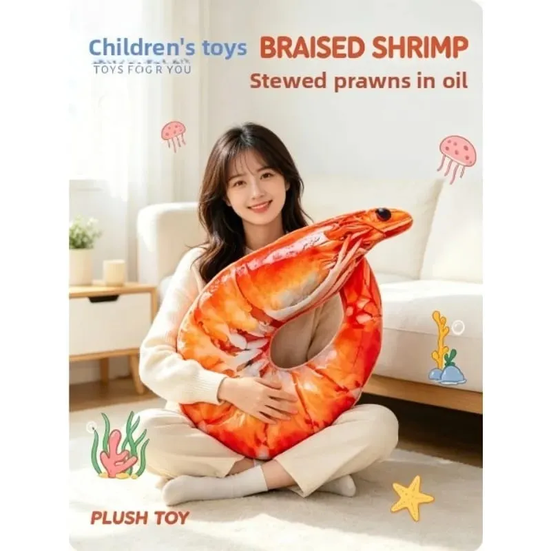 Funny Shrimp Neck Pillow Soft Plush U-shaped Travel Pillow 3D Simulation Neck Cushion for Car Airplane Office Nap — image 2