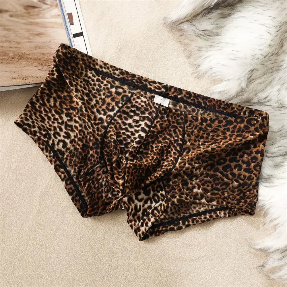 Hot Men's Low Waist Sexy Leopard Print Boxer Shorts Comfortable Summer Thin Male Trunk Underwear Plus Size