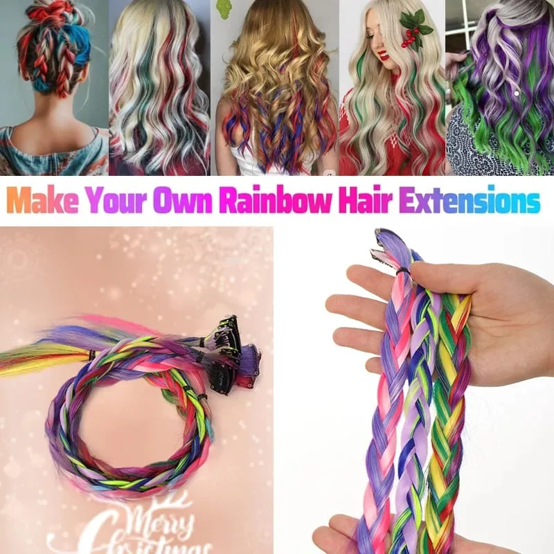 10Pcs 24 Inch Highlight Colorful Single Clip‑in Hair Extensions Synthetic Hair Pieces for Halloween Cosplay Birthday Party