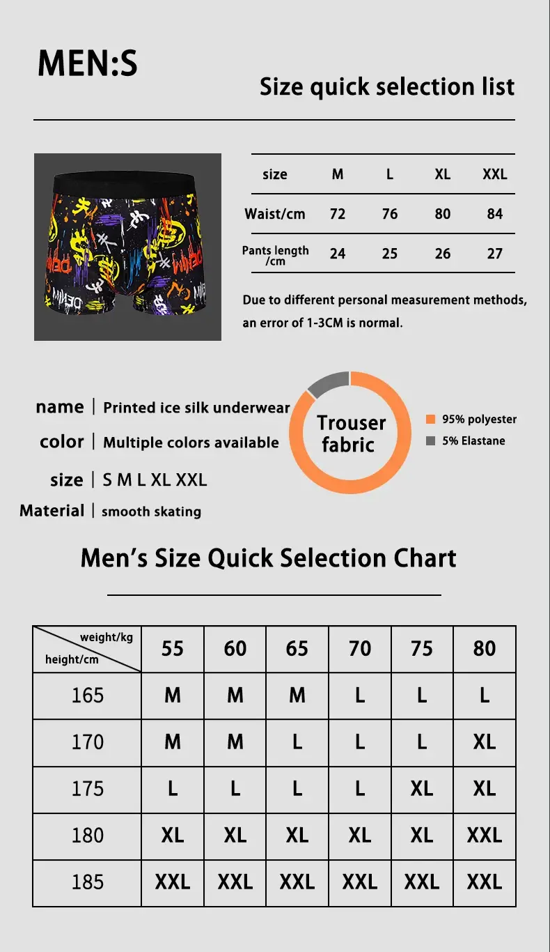 5-pcs Men's trendy graffiti, pixel, cyberpunk print boxer underwear, comfortable and casual and fashionable boxer