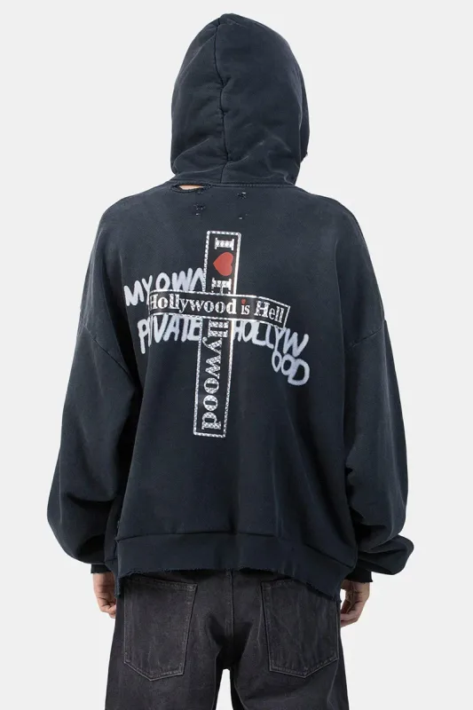 Nouveau surdimensionné PALY sweat à capuche pour homme femme lavé noir endommagé meilleure qualité décontracté Vintage Cardigan Zip sweats