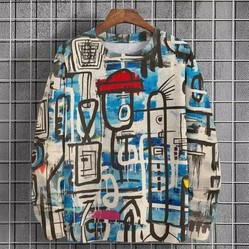 สำหรับผู้ชาย กราฟฟิค เสื้อเชิ้ตสำหรับผู้ชาย กราฟฟิตี้ เสื้อสวมหัว เสื้อแขนยาว คอกลม แฟชั่น ทุกวัน ไม่เป็นทางการ วันหยุด วันหยุด ใหม่
