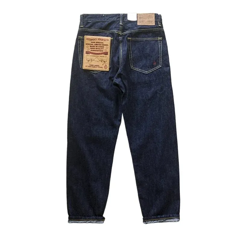 Japanese Vintage Denim Jeans with Sanding Featuring Red Stitching and Original Color for Autumn with Embroidery Jeans