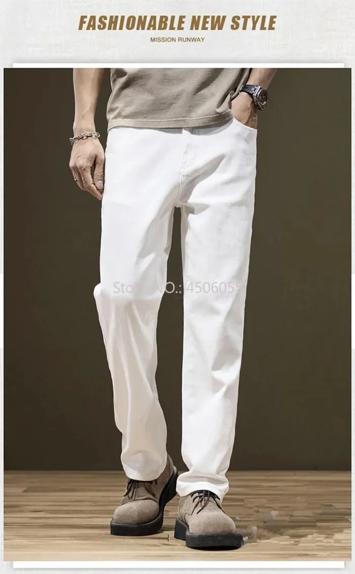Tall Man White Jeans Straight Extra Long Boys Lengthened Plus Size 42 44 46 48 Loose Cotton Stretched Denim Pants Male Trousers — image 9