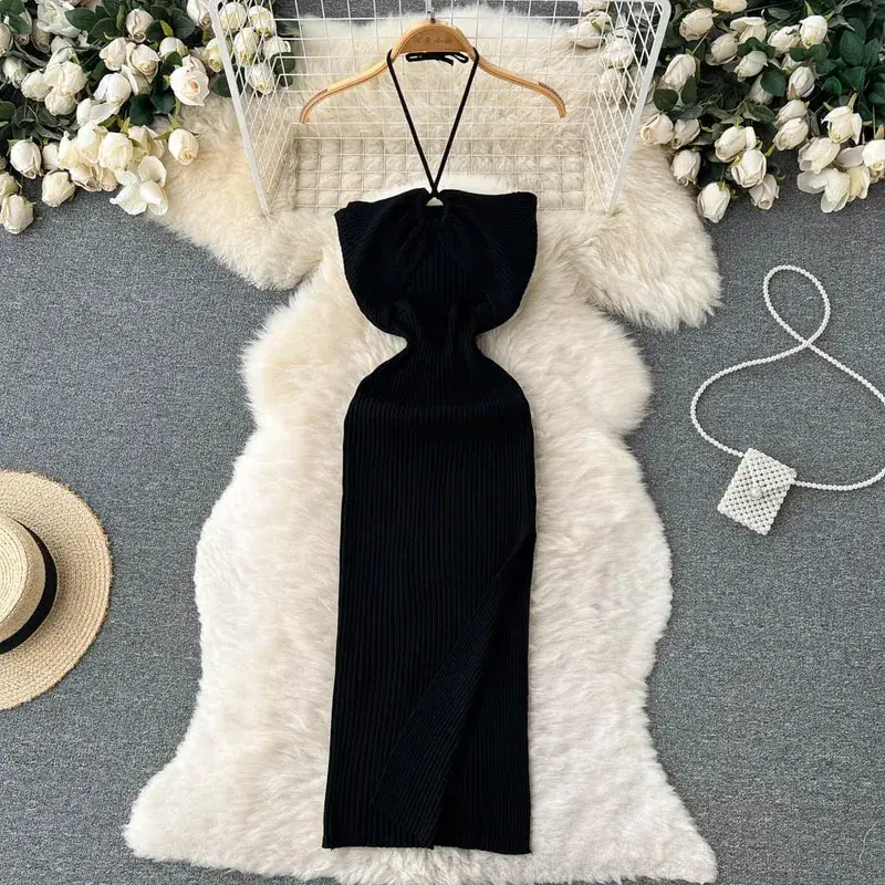 YuooMuoo elegante moda Sexy paquete caderas dividido vestido de verano de punto 2025 mujeres ajustado vestido ajustado elástico vestido de fiesta ropa de calle traje