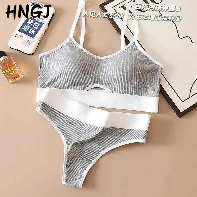 Women's Push-Up Sports Seamless Bra And Panties Set Cotton Hollow out U-Back Lingerie Set Comfort Underwear Solid Intimates