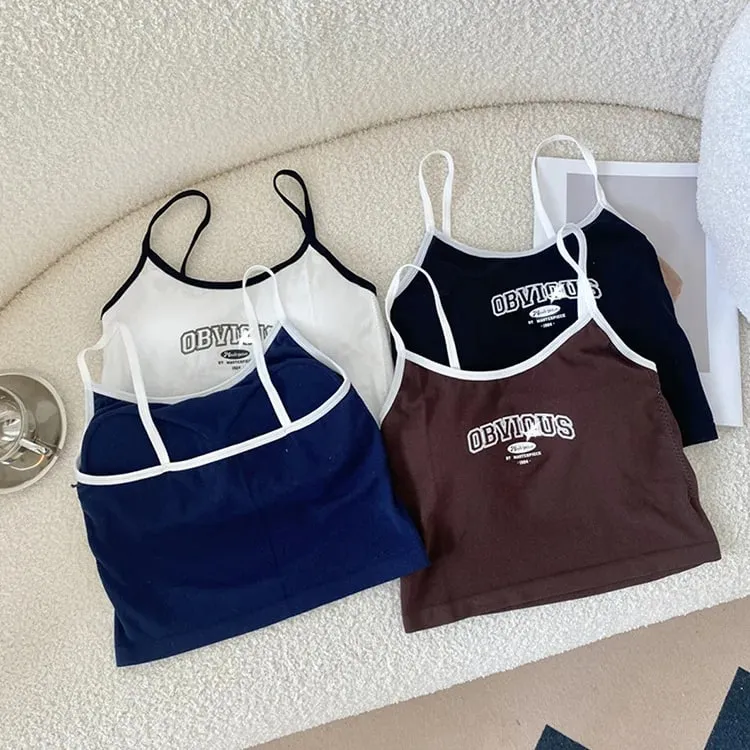 Summer Hot Picture Printing Girl Student Spaghetti-Strap Camisole Top Sexy Outerwear Fixed Cup Chest Pad Chest Wrap Underwear Fe