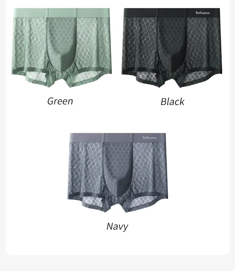 MiiOW 3Pcs Seamless Ice Silk Men Boxerชุดชั้นในฤดูร้อนBreathableตาข่ายกางเกงในชายAntiแบคทีเรียกางเกงชายกางเกงนักมวย