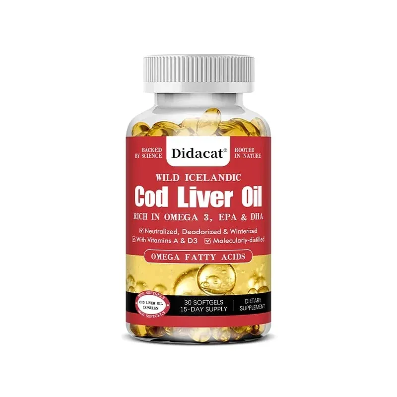 Cod Liver Oil Capsules Fish Oil Omega 3+ Vitamins A & D3 - Supports Heart Brain Vision & Joint Health
