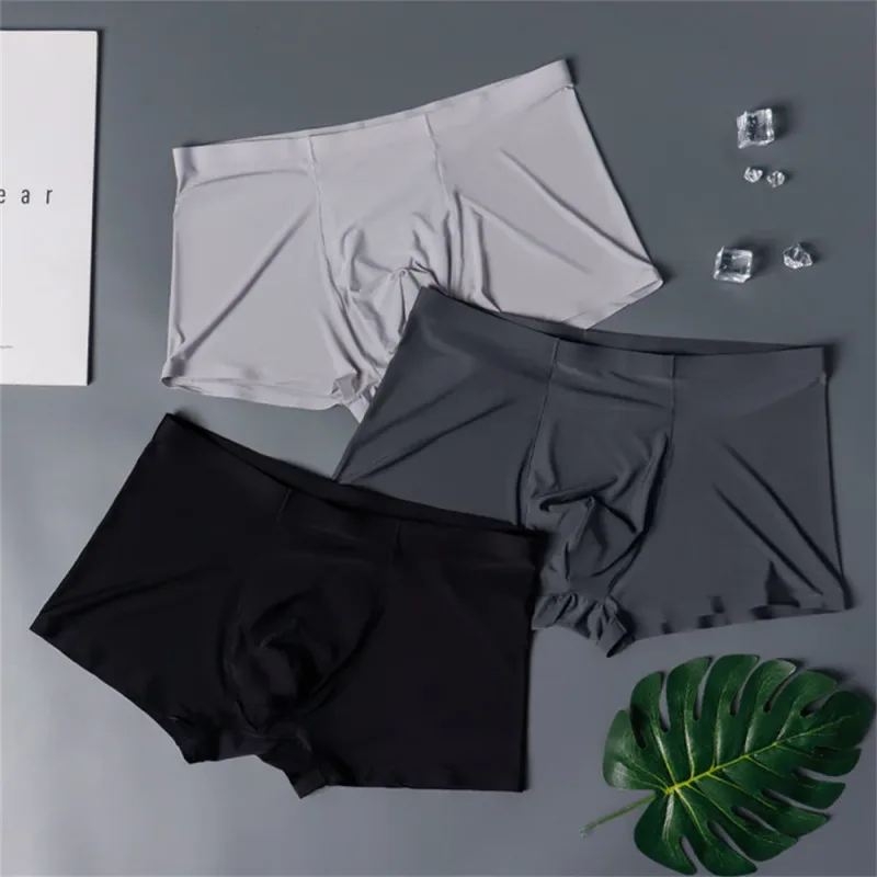 3PCS Hohe Qualität männer Eis Seide Unterwäsche Sommer Dünne Atmungsaktive Nahtlose Höschen Sexy Männliche Unterhose Plus Größe