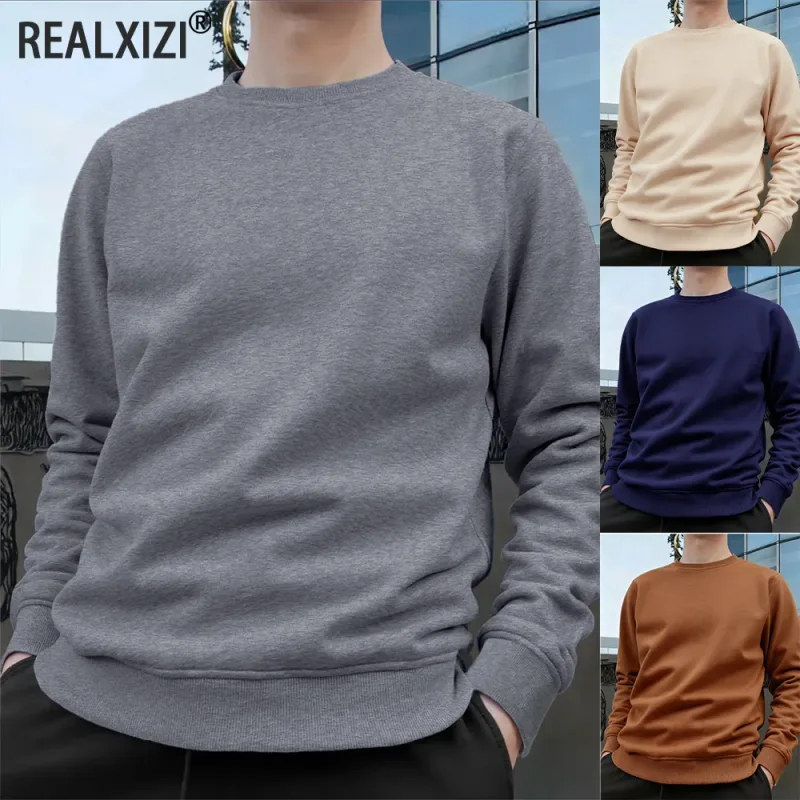 Men's Crew Neck Pullover Solid Color Large Sweatshirts Spring Autumn Outdoor Jogging Tops Men Casual Hoodies Streetwear
