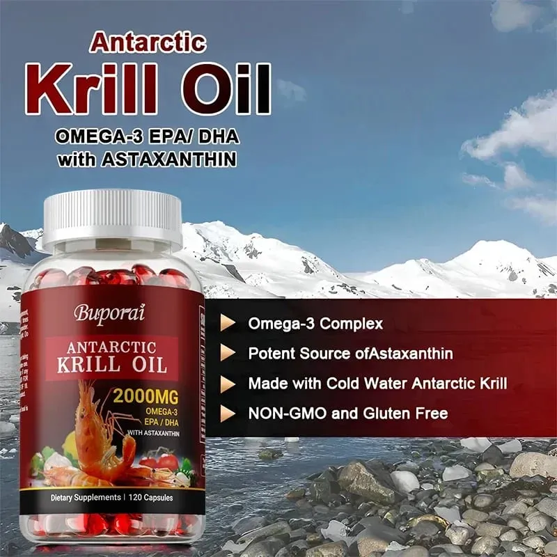 Olio di krill antartico 2000MG - Contiene astaxantina favorisce la salute del cervello e del cuore, il metabolismo antiossidante e aumenta l'immunità