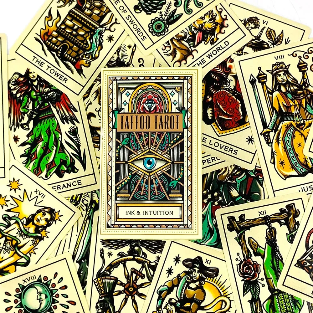 Hot-selling Tattoo Tarot Cards A 78 Tarot Deck PDF Guidebook Future Divination Borad Playing Games Family Gathering Card Game