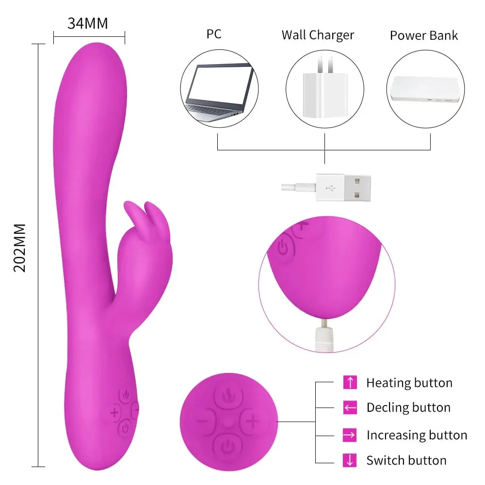 USB Charging Heating AV Rabbit Dildo Vibrator Vagina Clitoris Stimulator G-Spot Adult Game Sex Toys for Women Female Masturbator — image 4