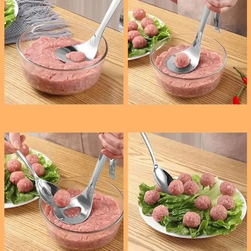1 Pcs Maker Spoon Meat Baller With Elliptical Leakage Hole Stainless Steel Meat Ball Mold Kitchen Gadget Meat Tools — image 6