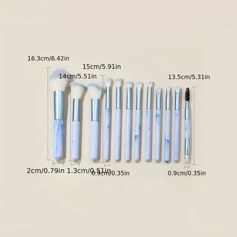 Conjunto de pincéis de maquiagem azul, 12 peças, base profissional, pó, blush, corretivo, fibra sintética, pincel de cerdas — image 6