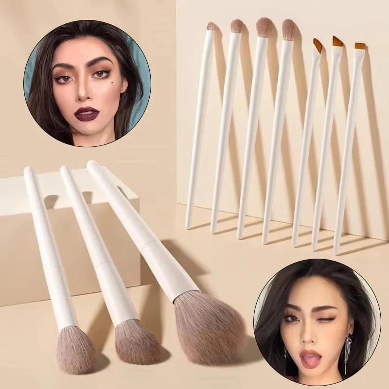 5/7/10/12pcs Professional Makeup Brushes Tools Set White Eyeshadow Eyeliner Foundation Brush Women Facial Beauty Cosmetic Tool — image 2