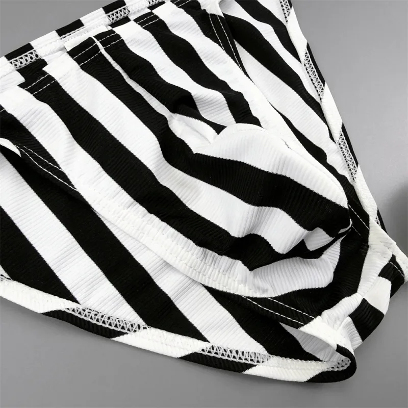 Ceinture brillante rayée pour hommes, slip Sexy à fourche haute, élastique et confortable, culotte à poche bombée, sous-vêtements taille basse à séchage rapide