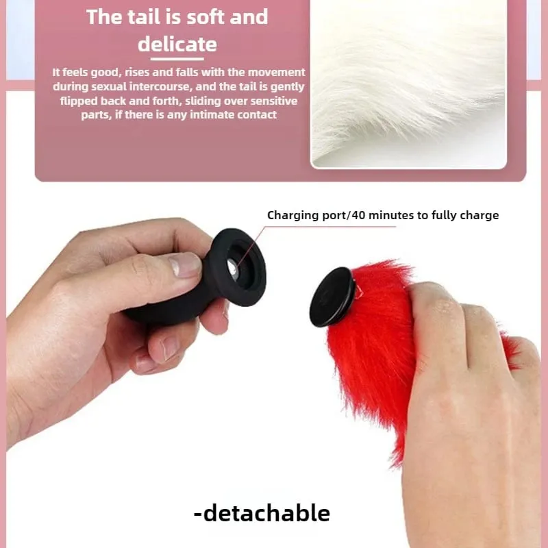 Fox Tail Anal Plug with Remote Control Vibrating - Faux Fur & Silicone Role Play Adult Toy Multi-Color BDSM Sex Toys for Couples — image 6
