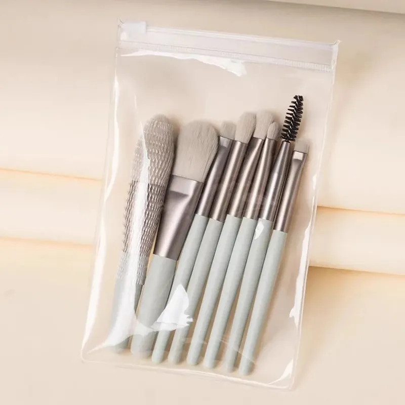 Travel Size 8Pcs Makeup Brush Kit - Soft Hair Blush Eyeshadow Contour Brushes Professional Beauty Tools