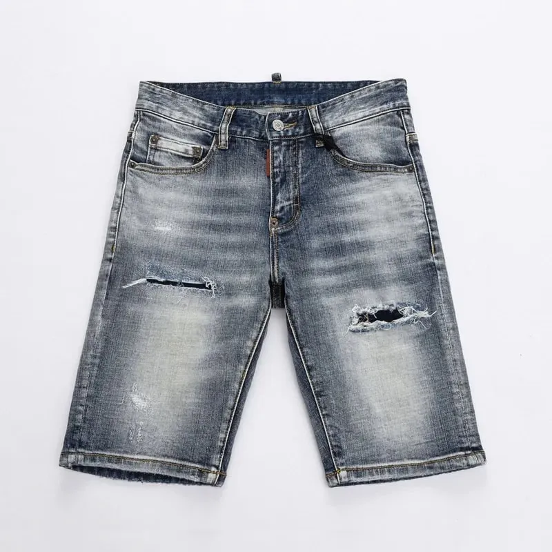 Summer Style dsq Italy Brand Jeans Mens Slim Short Jeans Men Denim Trousers Zipper Stripe Hole Blue Hole Shorts Jeans for Men