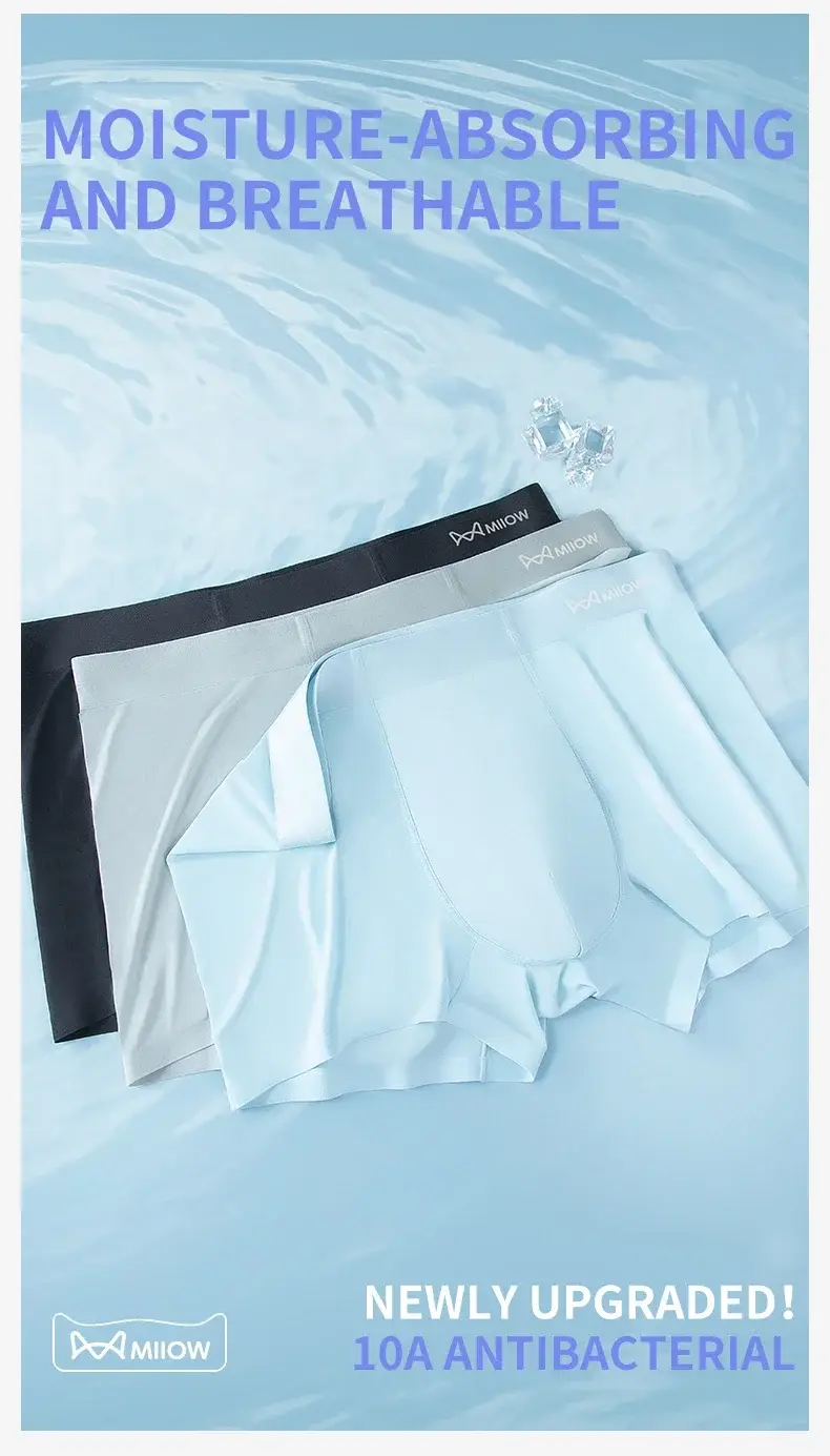 MiiOW 3Pcs Ice Silk Men's Panties Antibacterial Men Underwear Boxer Breathable Mesh Crotch Man Underpants Summer Men Boxershorts