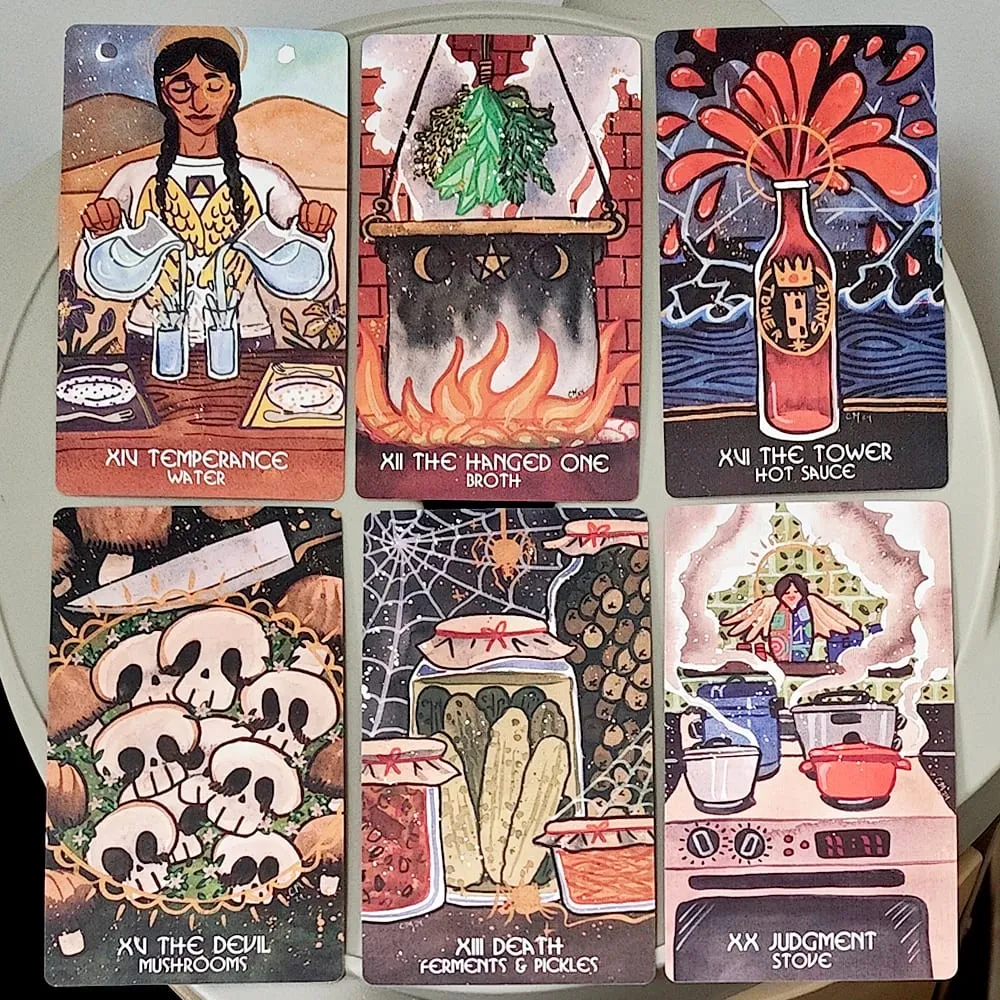 The Magic Pantry Tarot Deck Double-embossed Cardstock Food-Themed Watercolor Tarot Cards for Home Cooks & Foodies 12*7cm