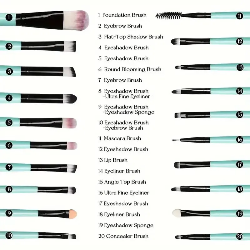 20PCS Makeup Brushes Set for Cosmetics Foundation Blush Powder Eyeshadow Kabuki Blending Brush With Powder Puff Beauty Tools