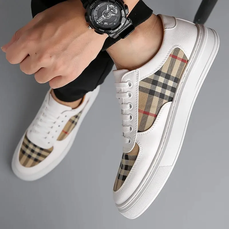 Men's Plaid Patchwork Casual Sneakers Lace‑up Low‑top Walking Shoes Fashion Daily Outdoor Flat Footwear — image 7