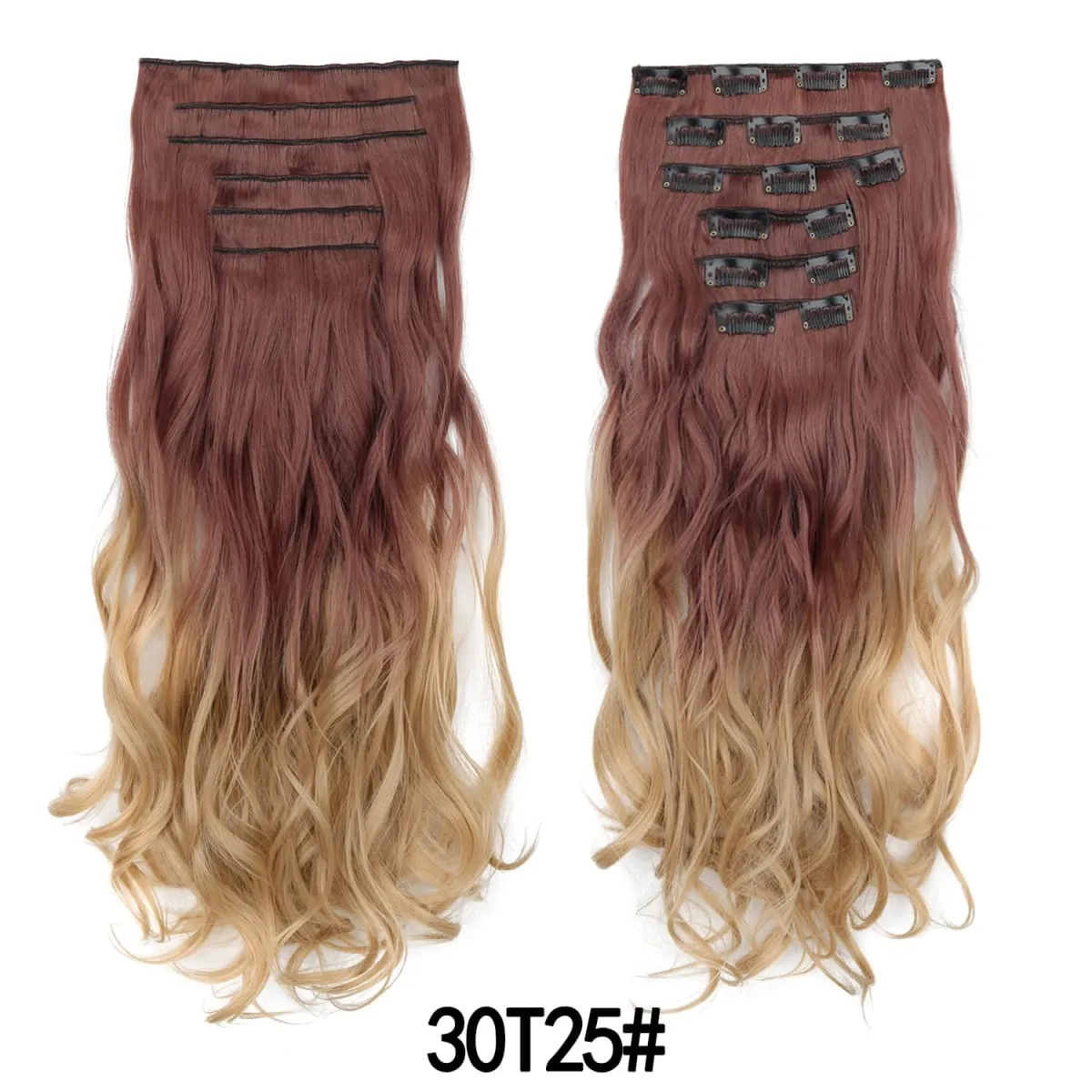 คลิปในส่วนขยายของผม 6PCS Hairpiece 20 นิ้วยาวหยักสังเคราะห์หนา Double Weft ผมสำหรับผู้หญิงสีไล่ระดับสีทุกวันใช้