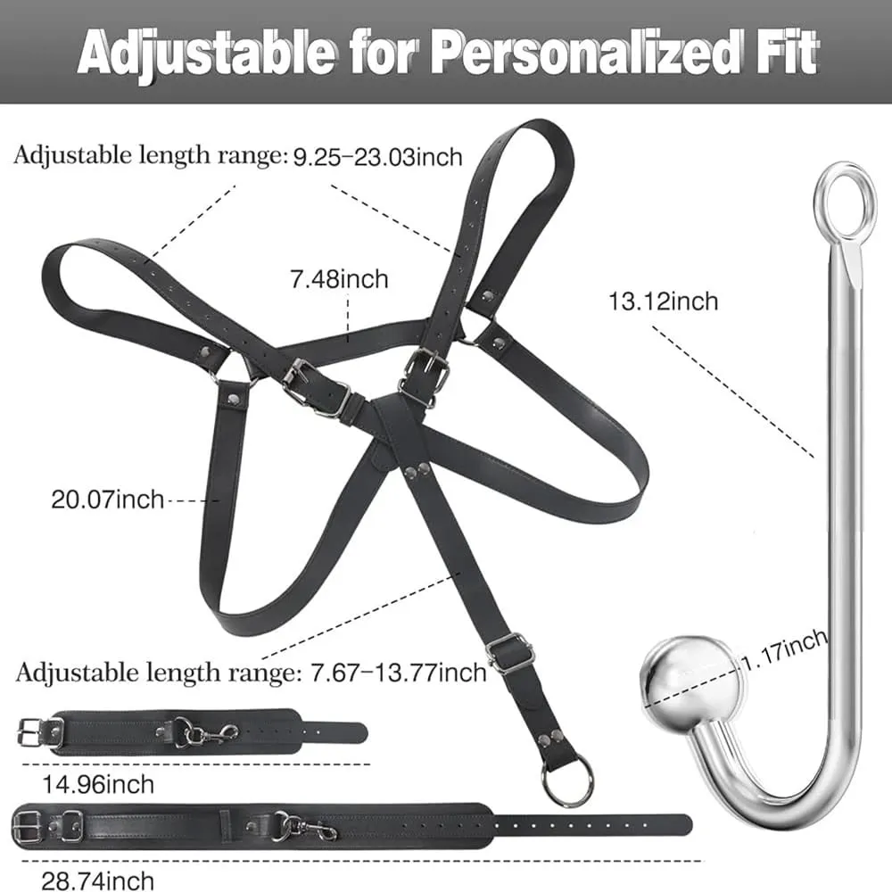 Erotic Toys Kits Adjustable Bondage Reverse Handcuffs Metal Anal Hook Binding Belt Sets Sex Toy For Couples BDSM Adult Toys