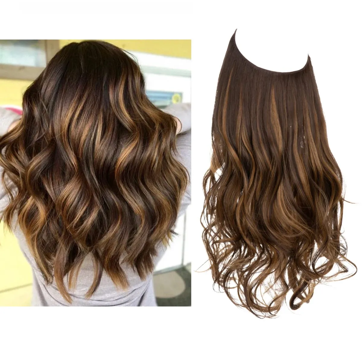Premium Synthetic Invisible Wire With Clips Natural Hair Extension False Long Wavy Daily Use Clip In Hair Piece For Women