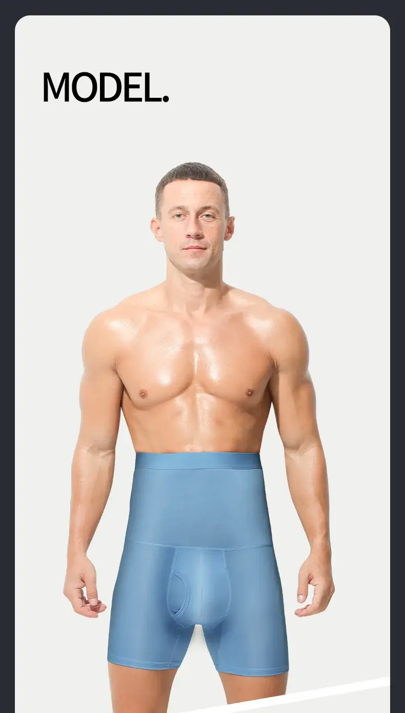 Men's sports underwear: high-waisted, belt-curving, plus-size, lengthened, anti-leg chafing, waist-protecting, flat-cut shorts