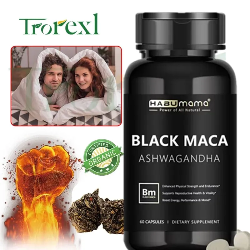 Black Maca Root + Suplemen Ashwagandha untuk Lelaki Sistem Kawalan Stamina Keyakinan Prestasi Keras Batuan Penghantaran Bijak