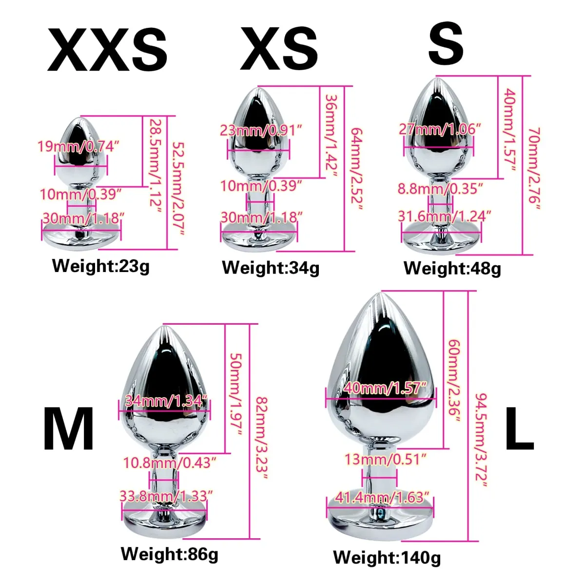 Metal Anal Plug With Gem Base Beginner To Expert 5 Size Butt Plug G-Point Massage Dildos Female/Male Couples Adult Sex Toys