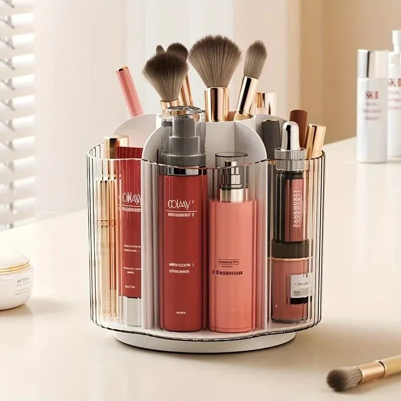 360° Rotating Makeup Brush Holder Detachable 6 Grids Cosmetics Storage Box Round Revolving Makeup Brushes Tools Organizer Box