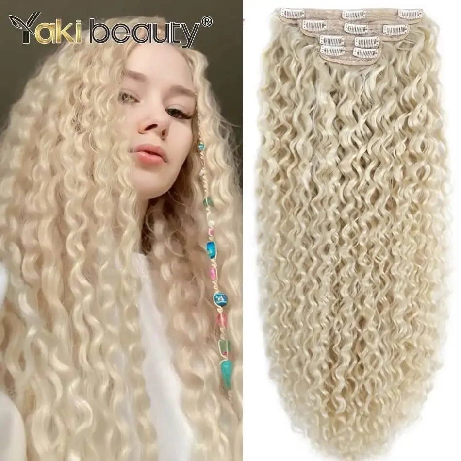 Synthetic Kinky Curly Clip-in Hair Extensions Super Long Water Wave Clip In Hair 160grams 4 Pcs Full Head Hair Pieces — image 9