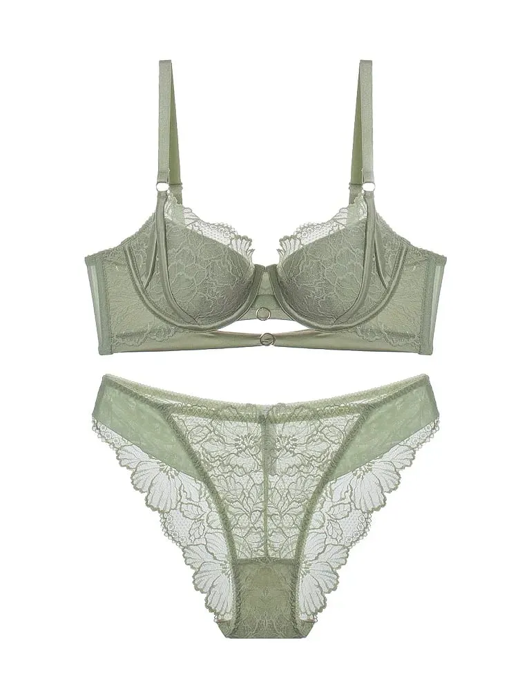 Anime Lace Bra Set Push Up Underwire Japan Kawaii Hollowed Bralette Small Chest Sexy Sheer Thin Cup Pure Girlish Lingerie Set — image 1