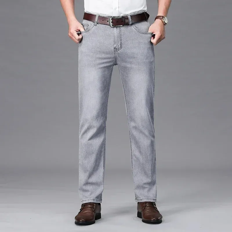 Man Pants Office Business Jeans Men Classic Blue Black Cotton Stretch Straight Denim Pants Male Brand Trousers