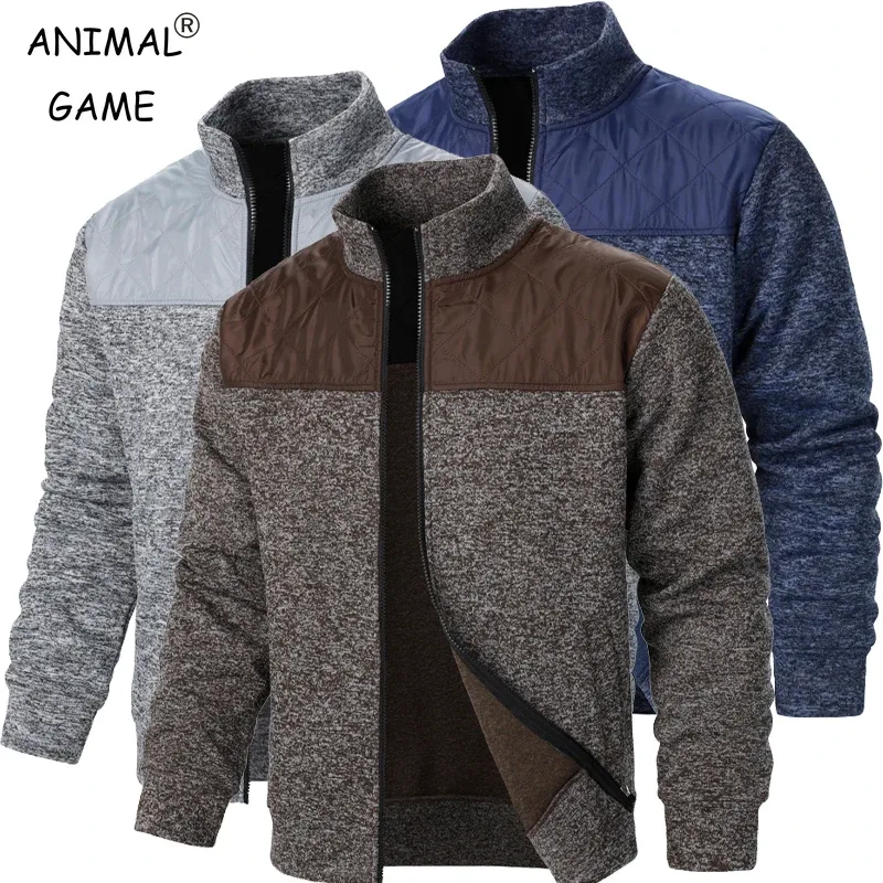 Men's Patchwork Sweatshirts Stand Collar Jacket Slim Fit Cardigan Streetwear Sportswear Casual Zip Up Coat Outdoor Tracksuit Men — image 2