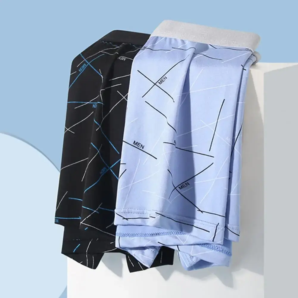 Men Underpants Underwear Elastic Mid Waist Letter Striped Print Soft Breathable Seamless U Convex Quick Dry Men Underpants